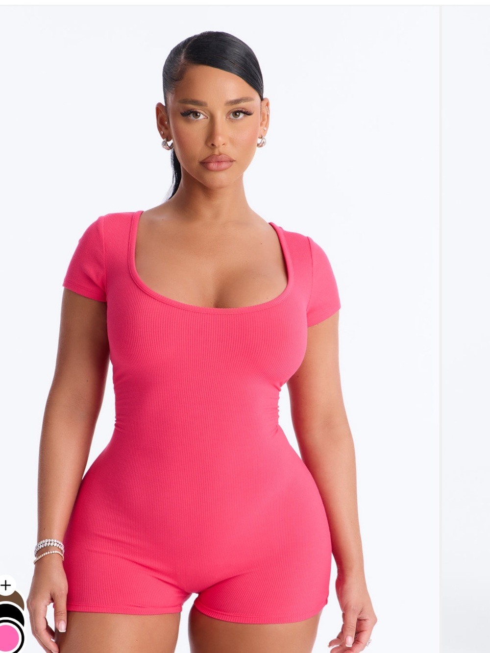 Fashion Nova Hot Pink Ribbed Short Sleeve Romper